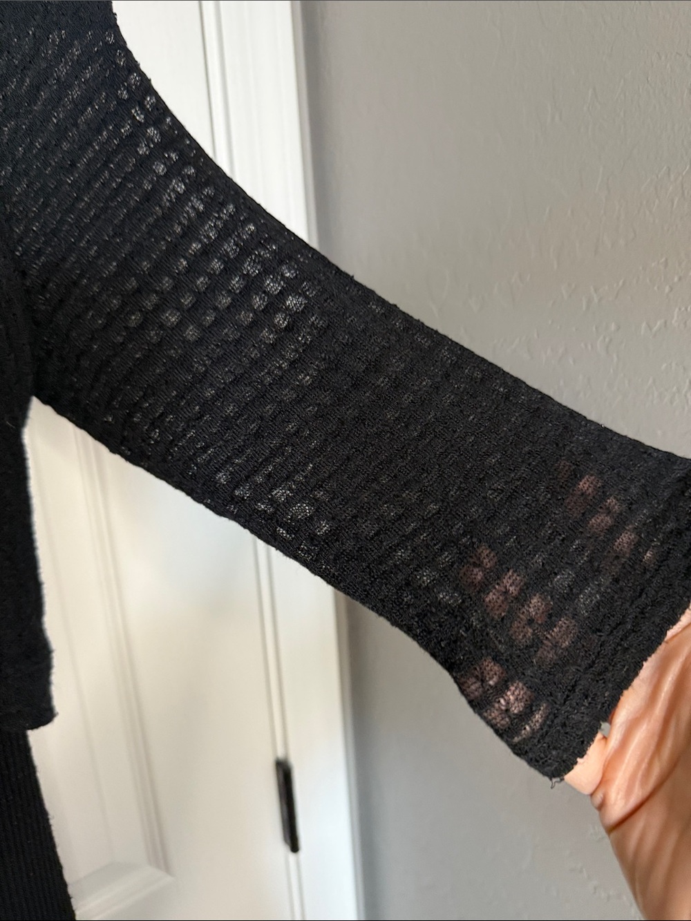 Elegant Black V-Neck Long Sleeve Knit Dress - Picture 3 of 5